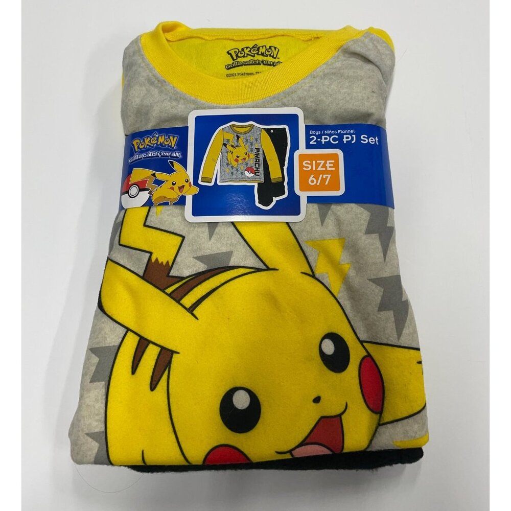 Pokémon‎ Pajama Set Unisex Kids Pikachu Yellow Gray Size 6/7 Flame Resistant